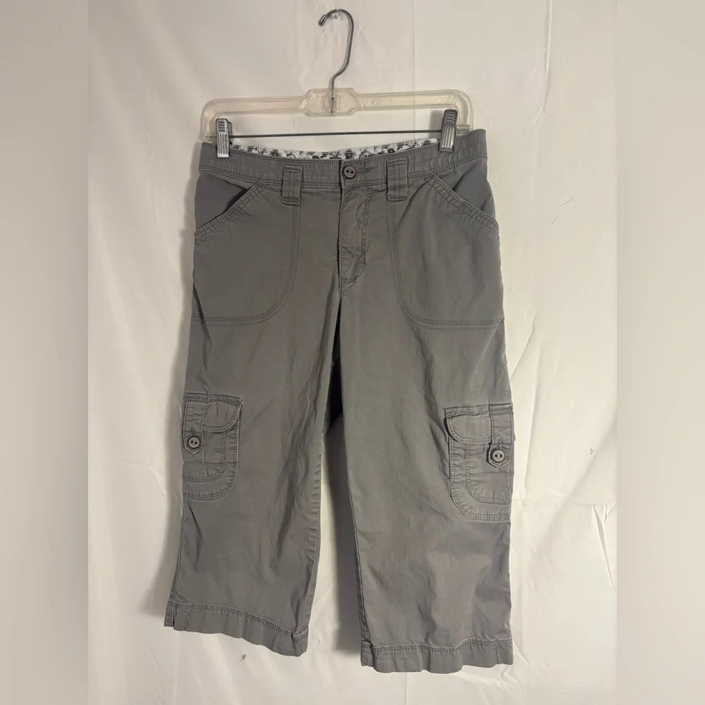 Gray Granola Grunge Mid Rise Wide Leg Baggy Capri Cargo Pants Size S-M - Picture 14 of 16